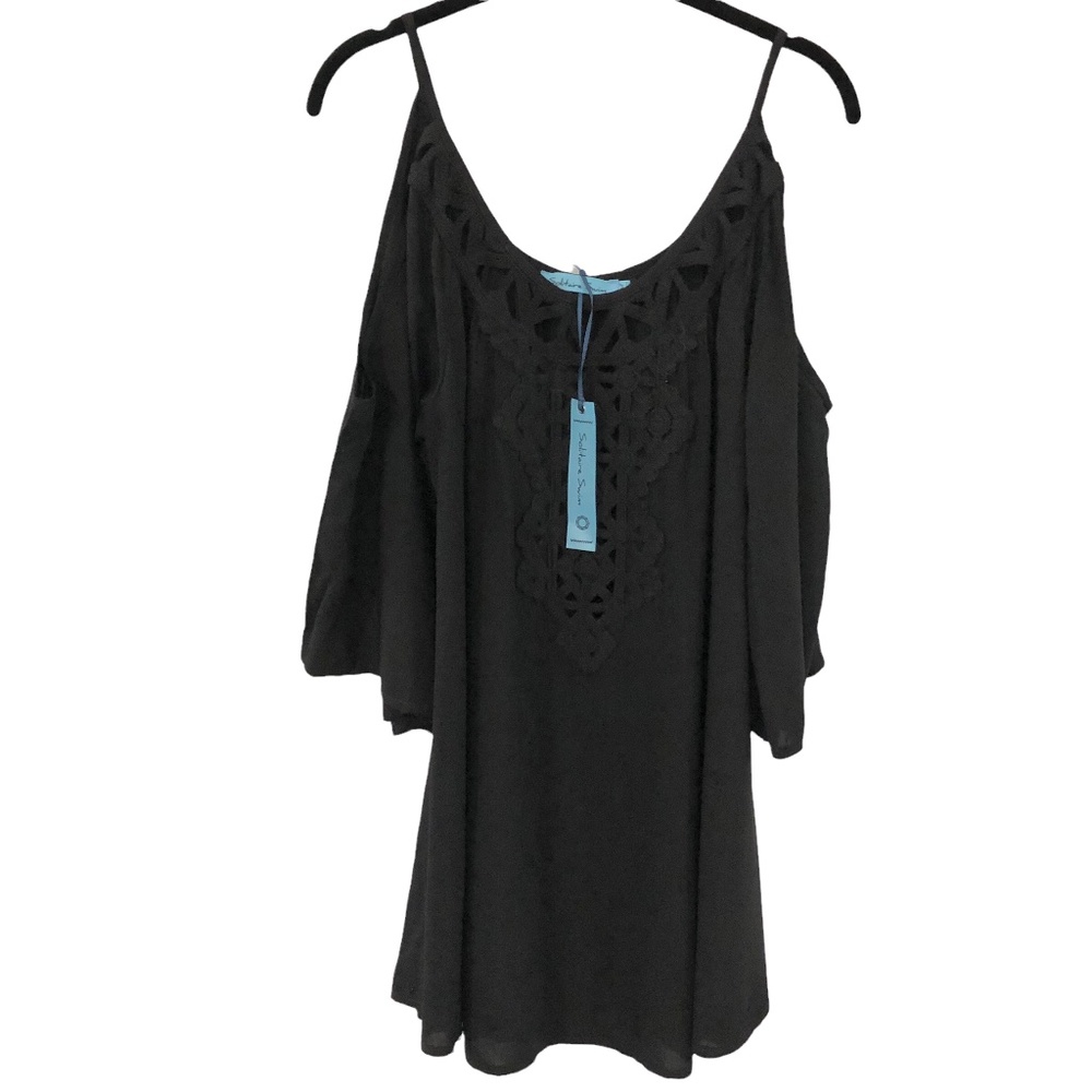 NWT Solitare Swim Black Beach Coverup Dress Cold Shoulder M